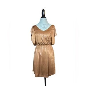 Vintage Lady Dutch Brown Butterfly Sleeves Mini Dress V-neck Womens Medium